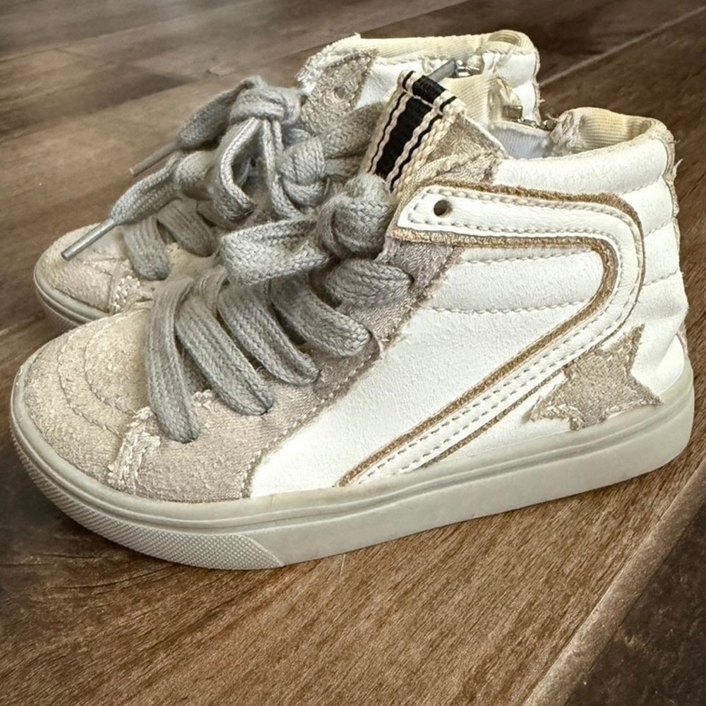 SHUSHOP Toddler Roxanne Star‎ Zip Sneakers,White Grey,7